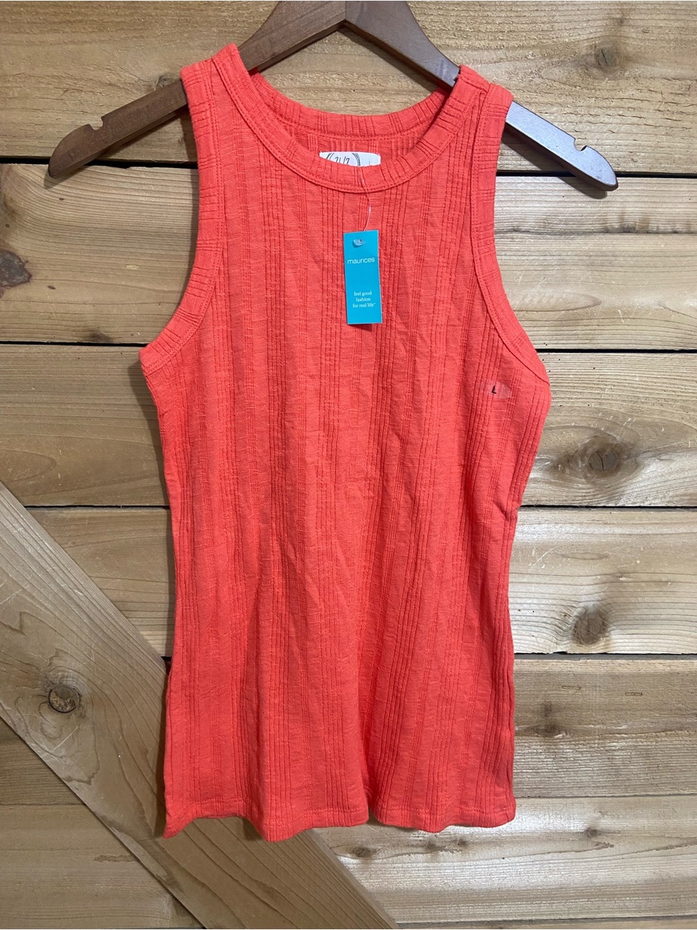Maurices Coral Ribbed Tank - High Neck Sleeveless Top